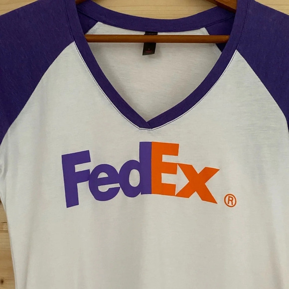 NEW RAGLAN Women’s Small White Purple Orange Logo V-Neck Tee - Picture 6 of 8
